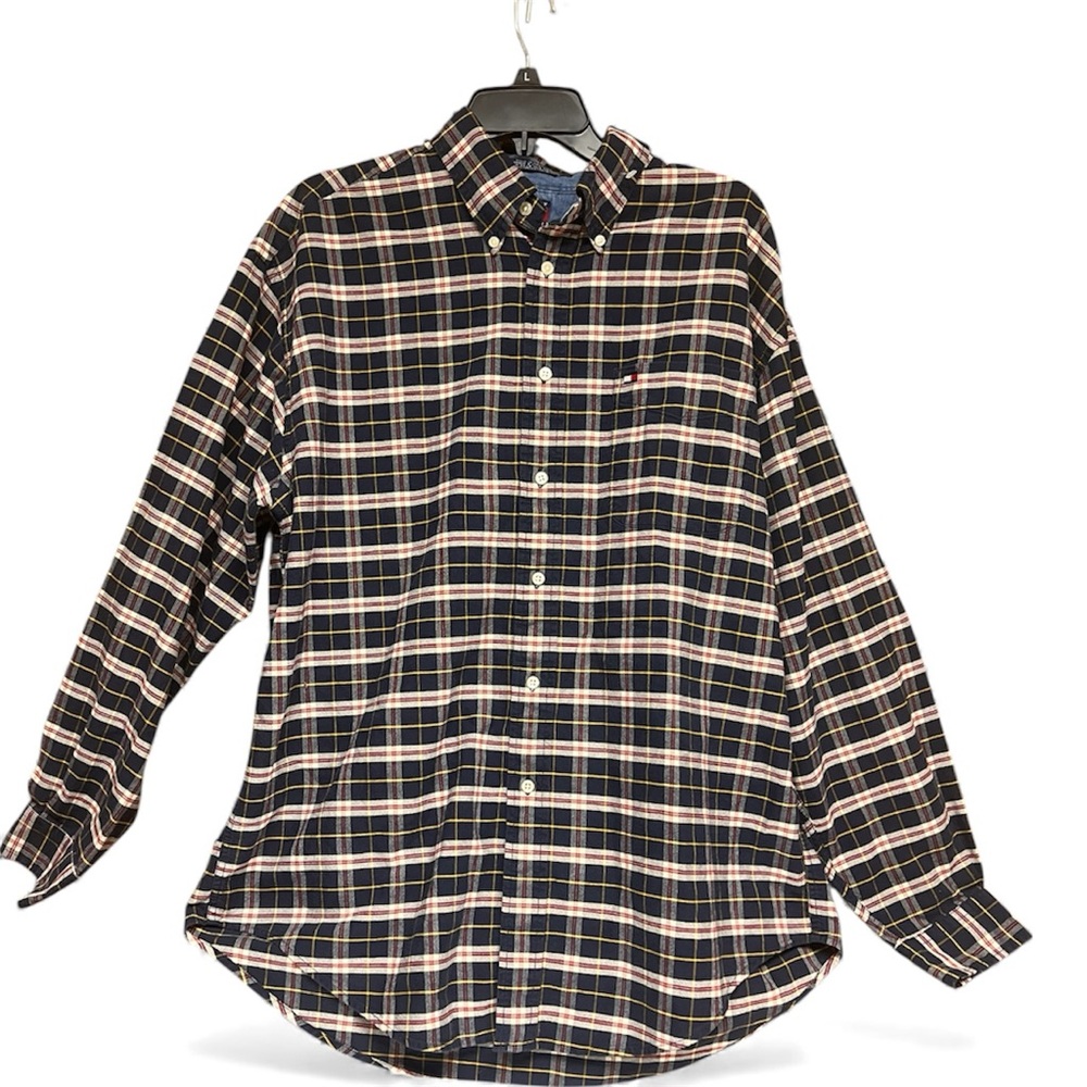 Vintage Tommy Hilfiger Button Shirt Mens Plaid Long Sleeve size L 100 %Cotton